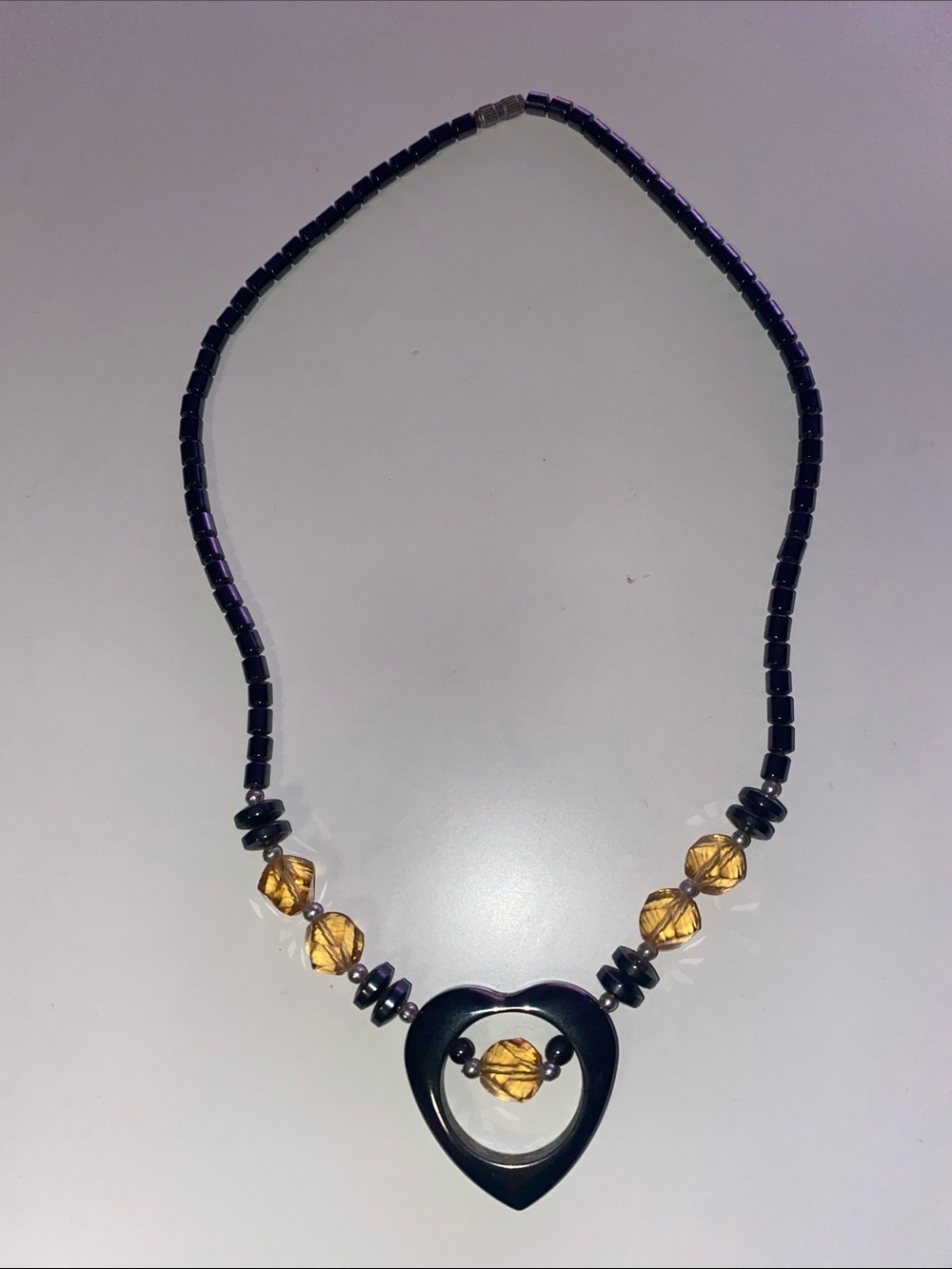 Black and Amber Heart Pendant Bead Necklace - Women Jewelry